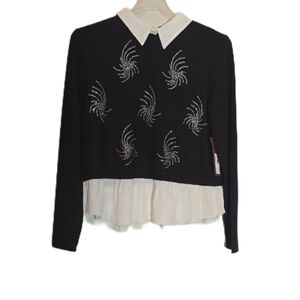 Love Scarlet Black Silver Beads Faux Undershirt NWT Lightweight Sweater Large